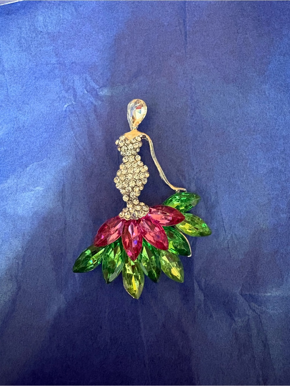 Crystal Floral Statement Brooch - Pink & Green